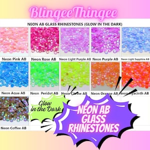NEON AB Glass Flatback Nonhotfix Loose Rhinestones Choose Color Size ss6 ss10 ss12 s16 ss20 ss30 Nail Art Bling