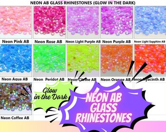 NEON AB Glass Flatback Nonhotfix Loose Rhinestones Choose Color Size ss6 ss10 ss12 s16 ss20 ss30 Nail Art Bling