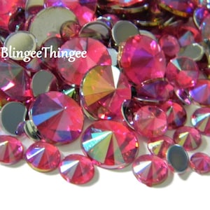 POINT FACE Pink Rose AB Pointed Face Round Flatback Acrylic Nonhotfix Rhinestones Gems Diy Bling Embellishments Choose Size 4mm 5mm 6mm 10mm