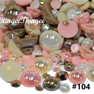 Mixed Colors Sizes Flatback Faux Pearls and Resin Rhinestones Half Round Embellishments Diy Deco Bling Kit  Mixes #104