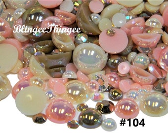 Mixed Colors Sizes Flatback Faux Pearls and Resin Rhinestones Half Round Embellishments Diy Deco Bling Kit  Mixes #104