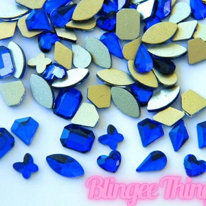 SAPPHIRE ASSORTED Shapes Nail Art Gems  Flatback  Faceted Rhinestone Gem Jewel Bling Embellishment Nail Art Craft Supplies  100 Pieces
