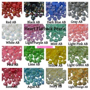 Perles AB à dos plat COEUR au choix taille et couleur 8 mm 10 mm 12 mm embellissements coeurs Kawaii Decoden fournitures bricolage imitation perle