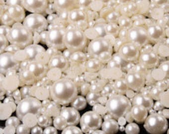 Ivory Mixed Size Flatback Half Round Faux Pearls Cabs 3-10mm Diy Deco Embellishments Crafting Supplies 300 Pieces
