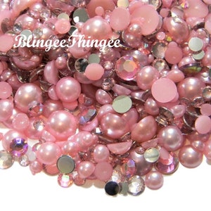 30 GRAMS  Flatback Pearls and  Assorted Flatback Resin Rhinestones Assorted Sizes and Colors Mixes #67