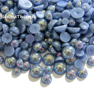 BLUISH GRAY Ab Faux Flatback Half Round Pearls Mixed Sizes 3mm 4mm 5mm 6mm 8mm Diy Deco Kit Embellishments 300 Pieces
