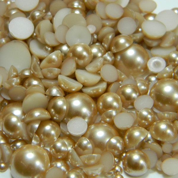 Light Coffee Mixed Sizes Flatback Faux Pearls Half Round Embellishments 3mm-10mm DIY Deco Kit Craft Supplies 300 Pieces