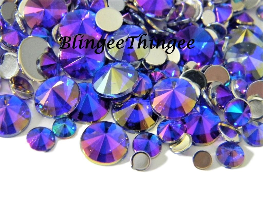 POINTED FACE Acrylic Round Flatback AB Rhinestones Nonhotfix Diy Bling ...