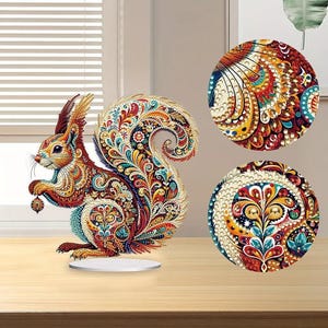 DIY Diamond Painting Kit Standing Acrylic Stand Bling Art Set Flat Squirrel  Autumn Fall Colors