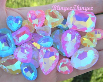 Mocha Shimmer Glass Point Back Gems Jewels Rhinestones Hearts Teardrop Rectangle Oval 10x14mm 13x18mm 18x25mm Choose Size Color Shape