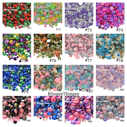 MIXES #71-130 Rhinestones and Pearls Mixed 30 GRAMS Flatback Faux Half Round Pearls Resin Flatback Rhinestones Mixed Sizes Choose Color