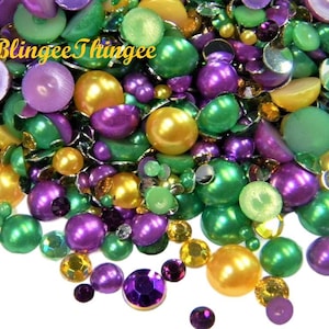 Mardi Gras Colors Mixed Sizes Colors Flatback Faux Half Round AB Pearls  Resin Rhinestones 3/4/5/6/8/10mm Embellishments #75