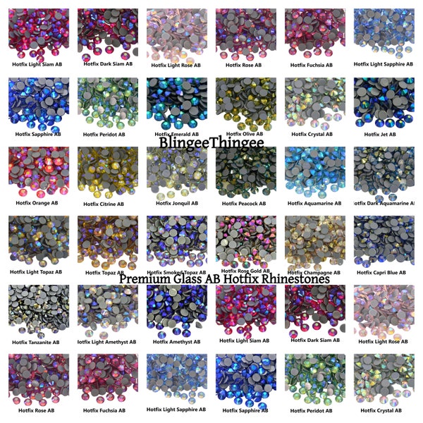 HOTFIX PREMIUM Glass AB Rhinestones Bling Crystals Embellishments for Fabric Choose Color and Size ss6 ss10 ss16 ss20 ss30 High Quality