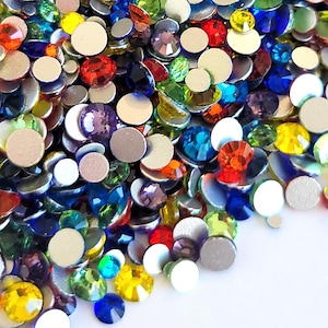 CLEARANCE RAINBOW 2  Bling Mix Flatback Glass Rhinestones Assorted Colors & Sizes Nonhotfix Bling Faceted ss6 ss12 ss16 ss20 20 Gram Pack