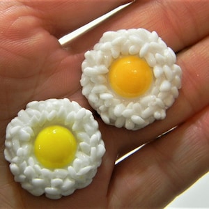 Rice and Egg Kawaii Cabochon Resin Slime Charms Phone Case Decoden Fake Faux Food Embellishments Crafting Supply 2 Pieces kc156
