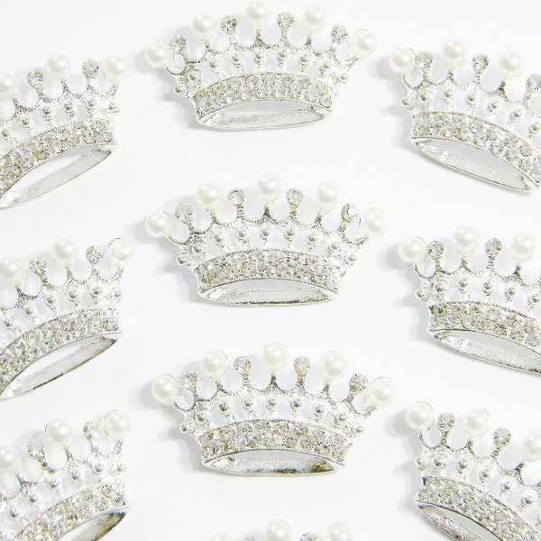 Small Tiara Silver Metal Rhinestone Faux Ivory Pearl Crown Embellishment Flatback Accessory DIY Hair Bow Headband Craft E37ne 1 Piece