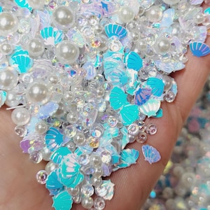 Coquillages blancs sirène fausses paillettes paillettes confettis caviar sans trou perles pâte polymère fausse déco garnitures Slime filler #86