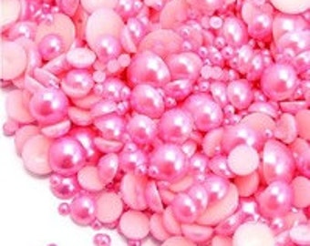 Pink Mixed Sizes Flatback Half Round Faux Pearls Cabs Embellishments 3-10 mm 300 Pieces