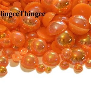 NEW ORANGE Ab Mixed Size Flatback Half Round Faux Pearls Kawaii Cabochons Resins 3/4/5/6/8/10mm DIY Deco Kit Embellishments 300 Pieces