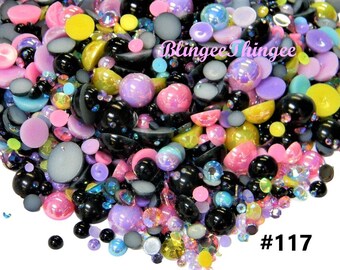 Mixed Sizes Colors Flatback Faux Half Round AB Pearls  Resin Rhinestones 3/4/5/6/8/10mm Embellishment Mixes 30 Grams #117