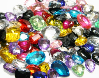 100 Pieces 3D Gems Jewels Mixed Sizes Shapes Colors DIY Deco Bling Kit Embellishments Variety Pack