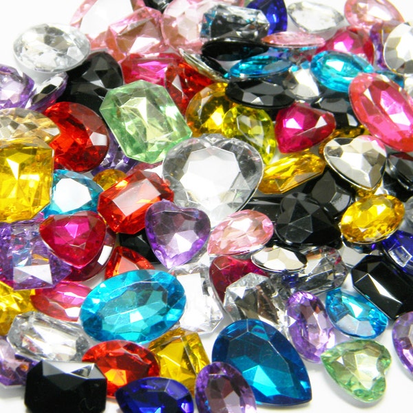 100 Pieces 3D Gems Jewels Mixed Sizes Shapes Colors DIY Deco Bling Kit Embellishments Variety Pack