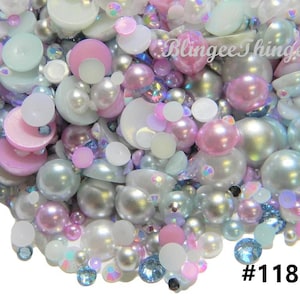 30 Grams Mixed Sizes Colors Flatback Faux Half Round Pearls  Resin Rhinestones 3/4/5/6/8/10mm Embellishments MIXES #118