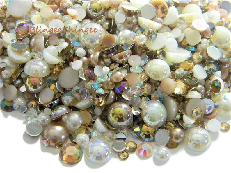 Mixed Sizes Colors Flatback Faux Half Round AB Pearls  Resin Rhinestones 3/4/5/6/8/10mm Embellishment Mixes 30 Grams #50 