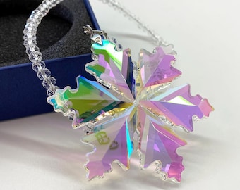 Attrape-soleil K9 cristal AB étoile 75 mm flocon de neige prisme arc-en-ciel aurore boréale irisé strass décoration d'arbre de Noël charme voiture maison