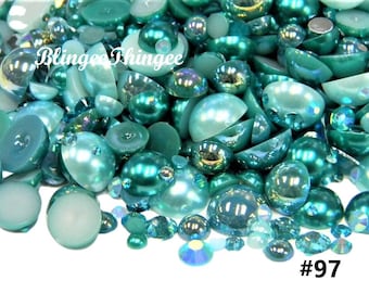 Mixed Sizes Colors Flatback Faux Half Round AB Pearls  Resin Rhinestones 3/4/5/6/8/10mm Embellishment Mixes 30 Grams #97