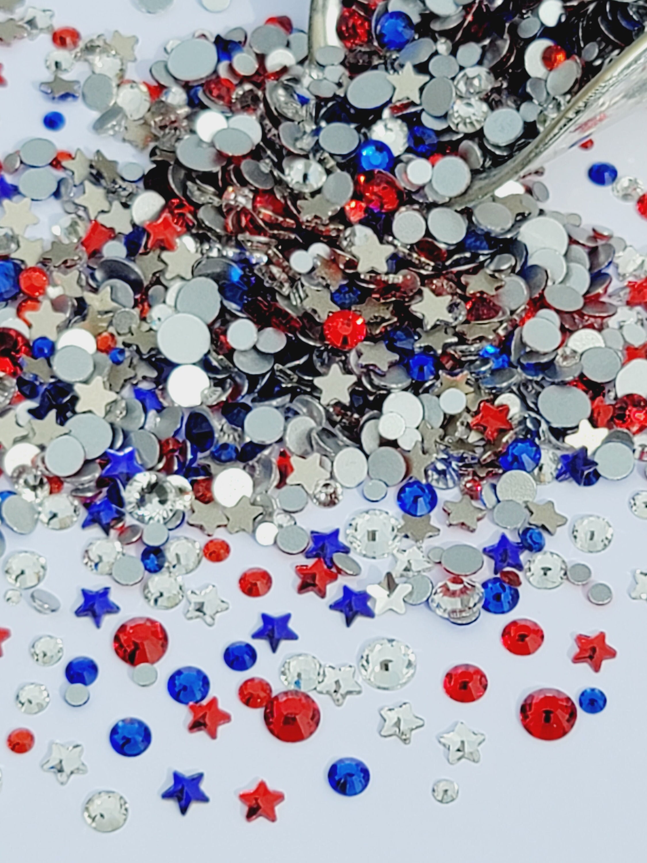 4th of July  Luxury Bling Flatback Glass Rhinestones Assorted Colors & Sizes Nonhotfix Bling Faceted ss6 ss12 ss16 ss20 ss30