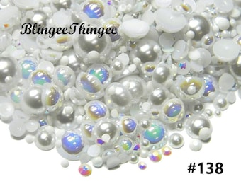 30 GRAMS Flatback Pearls and  Assorted Flatback Resin Rhinestones Assorted Sizes and Colors Mixes #138