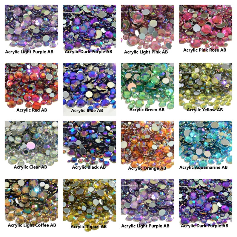 ACRYLIC AB Choose Color Flatback Rhinestones Nonhotfix Faceted Sparkly Embellishments Choose Size or Mix Sizes 2mm 3mm 4mm 5mm 6mm 8mm Bling 