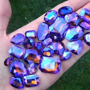 LIGHT AMETHYST AB Glass Point Back Gems Jewels Rhinestones Hearts Teardrop Rectangle Oval 10x14mm 13x18mm 18x25mm Choose Size and Shape