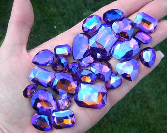 LIGHT AMETHYST AB Glass Point Back Gems Jewels Rhinestones Hearts Teardrop Rectangle Oval 10x14mm 13x18mm 18x25mm Choose Size and Shape