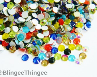 1440 MIXED COLORS  Glass Flatback Rhinestones Faceted High Quality Embellishments 10 Gross Diy Deco Bling Kit