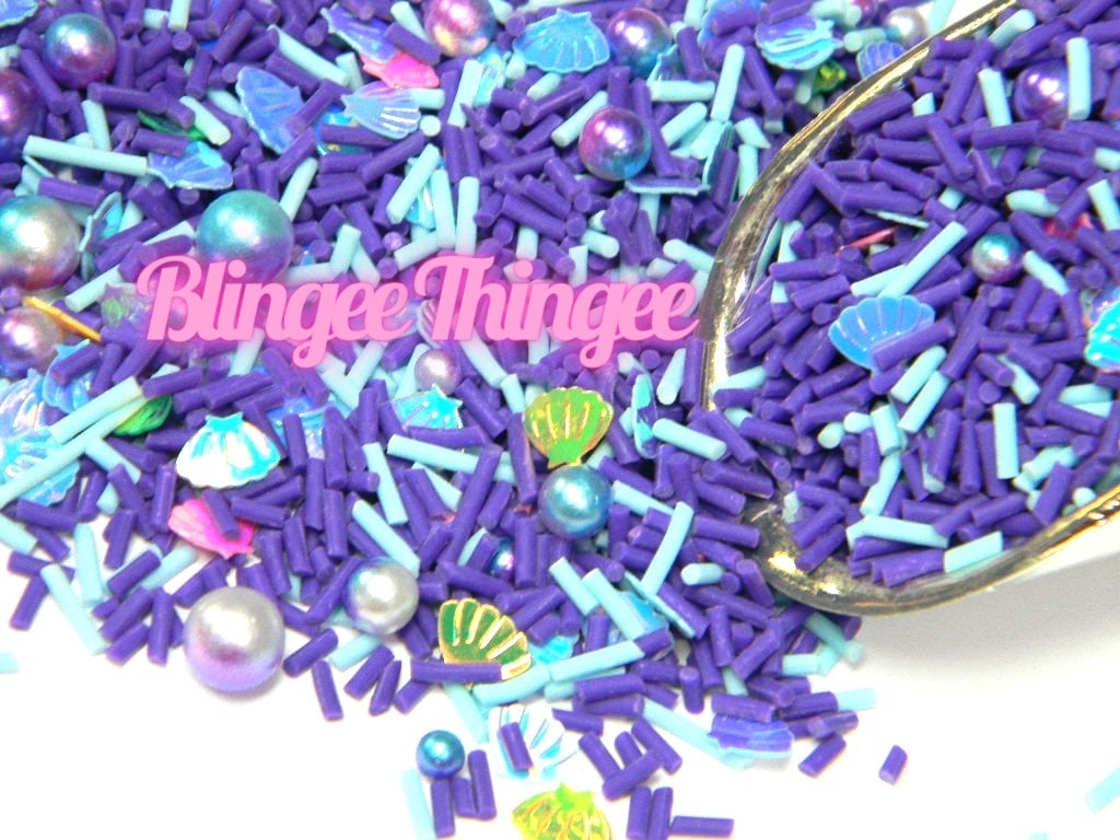 Seashell Sequin Purple Aqua Blue Polymer Clay Fake Sprinkles Slices  Mix  NON EDIBLE Sprinkle Mix #24