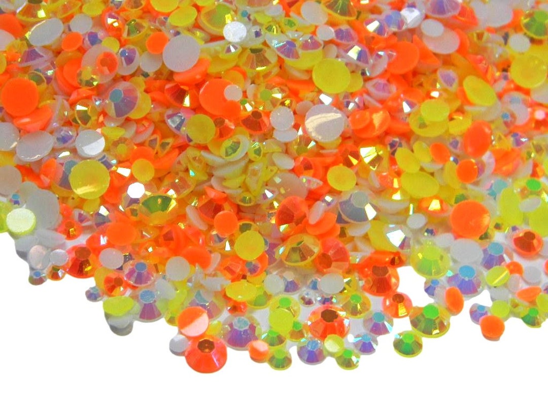 1500 Mixed Sizes Flatback Jelly Resin Rhinestones Orange AB Black 3mm ...