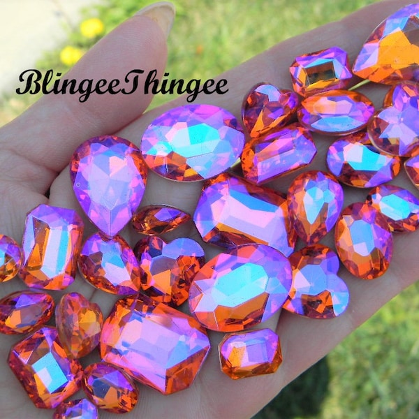 ORANGE AB Glass Point Back Gems Jewels Rhinestones Hearts Teardrop Rectangle Oval 10x14mm 13x18mm 18x25mm Choose Size and Shape