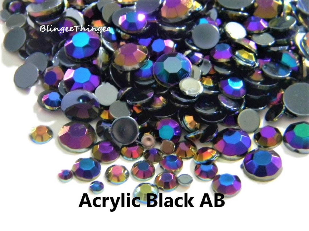 ACRYLIC Black AB Flatback Rhinestones Nonhotfix Faceted Sparkly ...