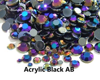 ACRYLIC Black AB Flatback Rhinestones Nonhotfix Faceted Sparkly Embellishments Choose Size or Mixed Sizes 2mm 3mm 4mm 5mm 6mm 8mm Bling