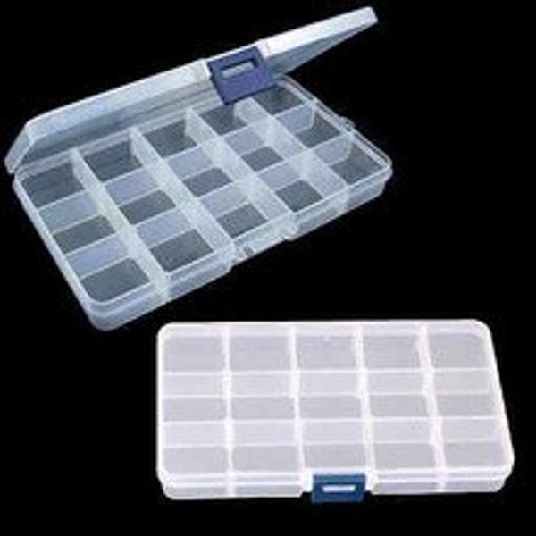 1 Piece 15 Compartment Plastic Storage Box Case Container with Removable Dividers