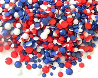 1500 Red White and Blue Opaque  Mixed Sizes Colors Flatback Resin Rhinestones 3mm 4mm 5mm some 6mm  Deco Bling Kit RRM 4TH Of July #1