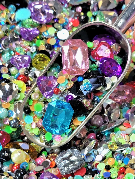MYSTERY SCOOP Craft Supply Goodie Bag FlatbackResin Rhinestones and 3D Acrylic Gems  Pearls Embellishments 50 or 150 Gram Packs