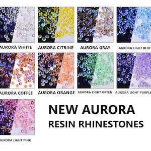 Puede incluir: Surtido de piedras de resina aurora en varios colores, incluyendo blanco, citrino, gris, azul claro, café, naranja, verde claro, morado claro y rosa claro.