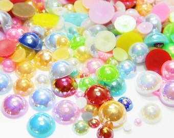 Mixed Sizes Colors AB Flatback Faux Pearls 3mm 4mm 5mm 6mm 8mm 10mm Half Round Craft Embellishments Cabs 300 or 1000 Pieces
