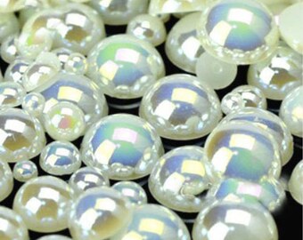 Ivory Cream AB Mixed Sizes Flatback Pearls Half Round Cabochons Kawaii Decoden Craft Supplies 3/4/5/6/8/10mm DIY Deco Kit Embellishments