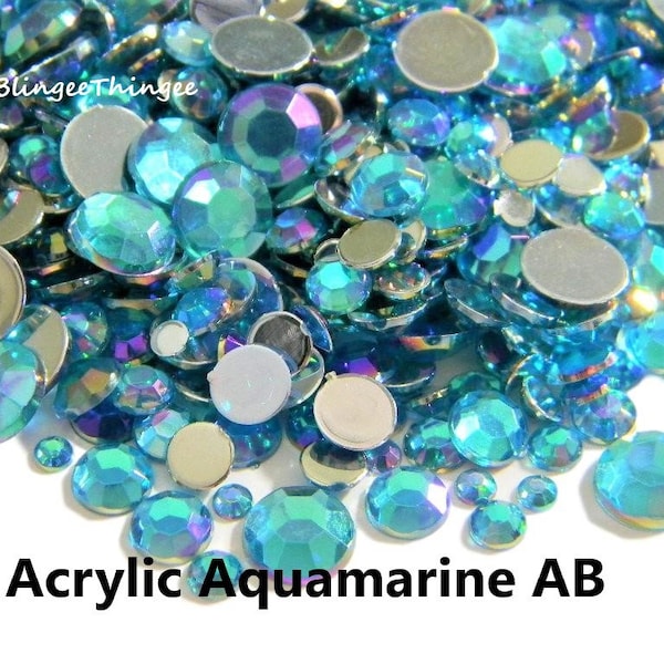 ACRYLIC Aquamarine AB Flatback Rhinestones Nonhotfix Faceted Sparkly Embellishments Choose Size or Mixed Sizes 2mm 3mm 4mm 5mm 6mm 8mm Bling