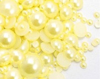 Yellow Mixed Sizes Flatback Half Round Faux Pearls Cabs Embellishments 3-10mm 300 Pieces