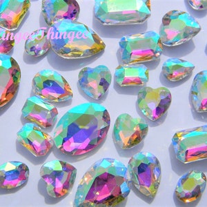 CRYSTAL AB Glass Point Back Gems Jewels Rhinestones Hearts Teardrop Rectangle Oval 10x14mm 13x18mm 18x25mm Choose Size and Shape image 2